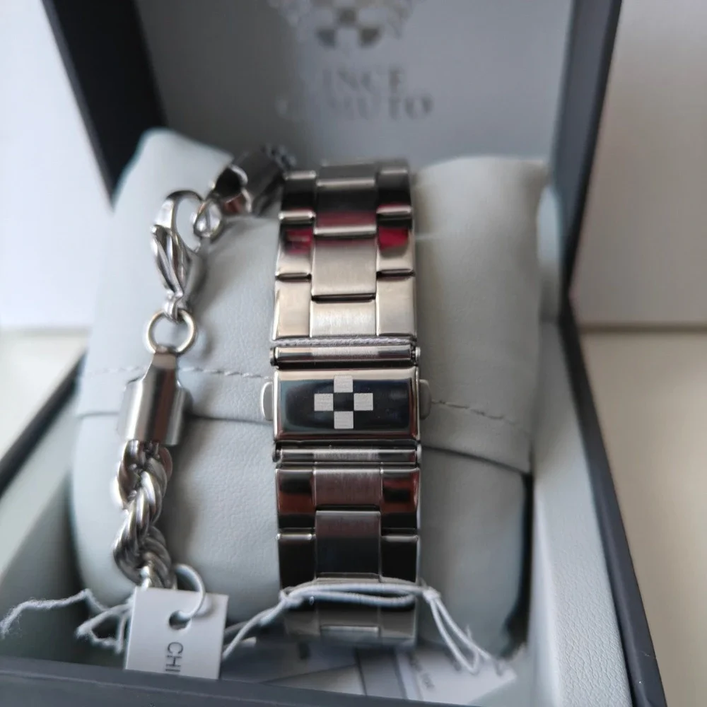 Vince Camuto Men Stainless Steel Analog Silver Watch Bracelet Set Gold Tone Dial
